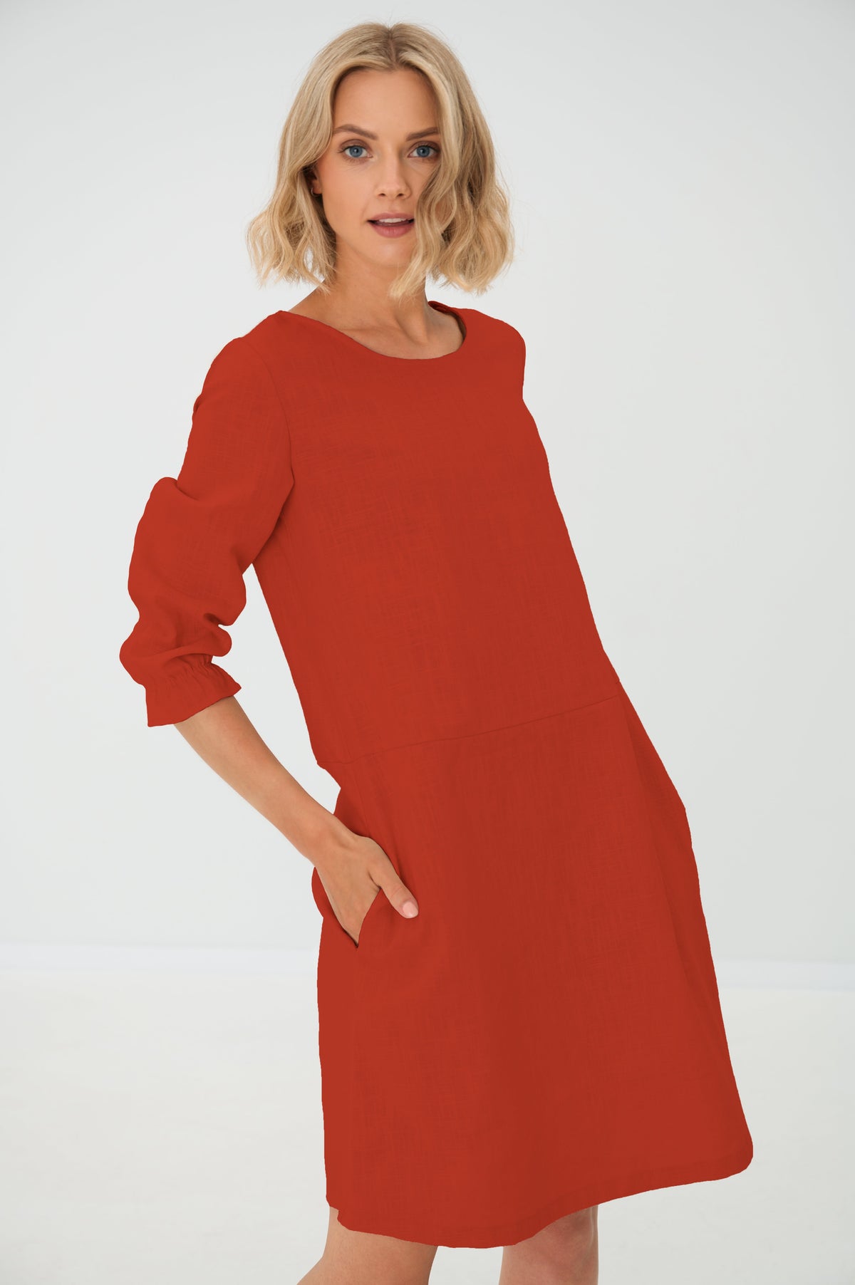 Linen dress EMMA — Stonewashed Linen with Pockets Orange#Color_Orange