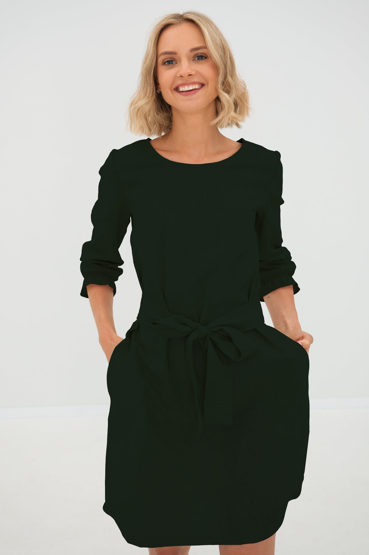 Linen dress EMMA — Stonewashed Linen with Pockets Black#Color_Black