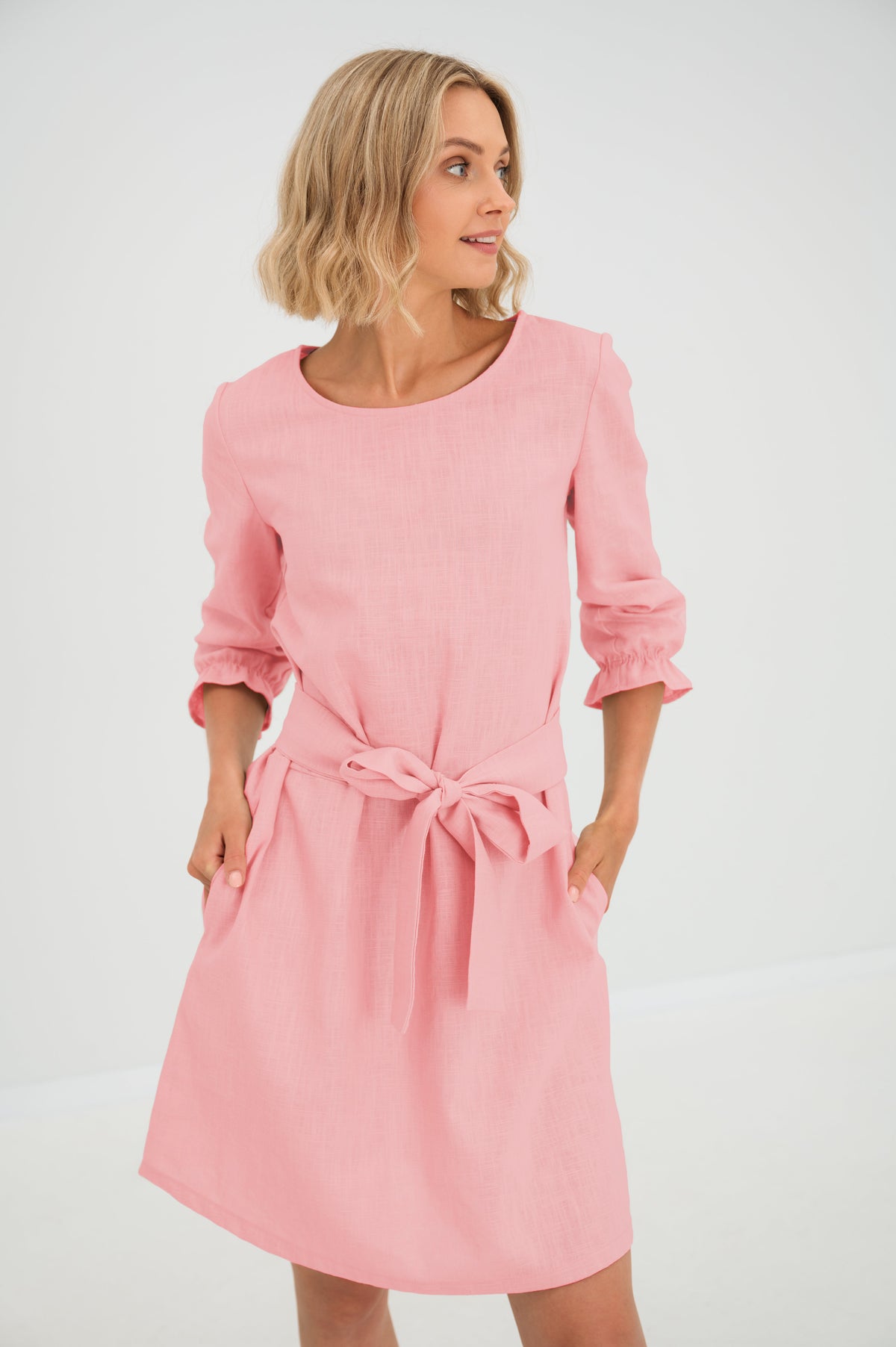 Linen dress EMMA — Stonewashed Linen with Pockets Rose#Color_Rose
