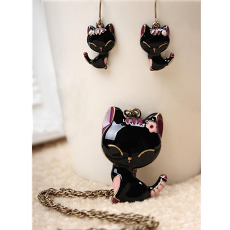 Conjunto de Colar Pingente e Brinco Gatinho