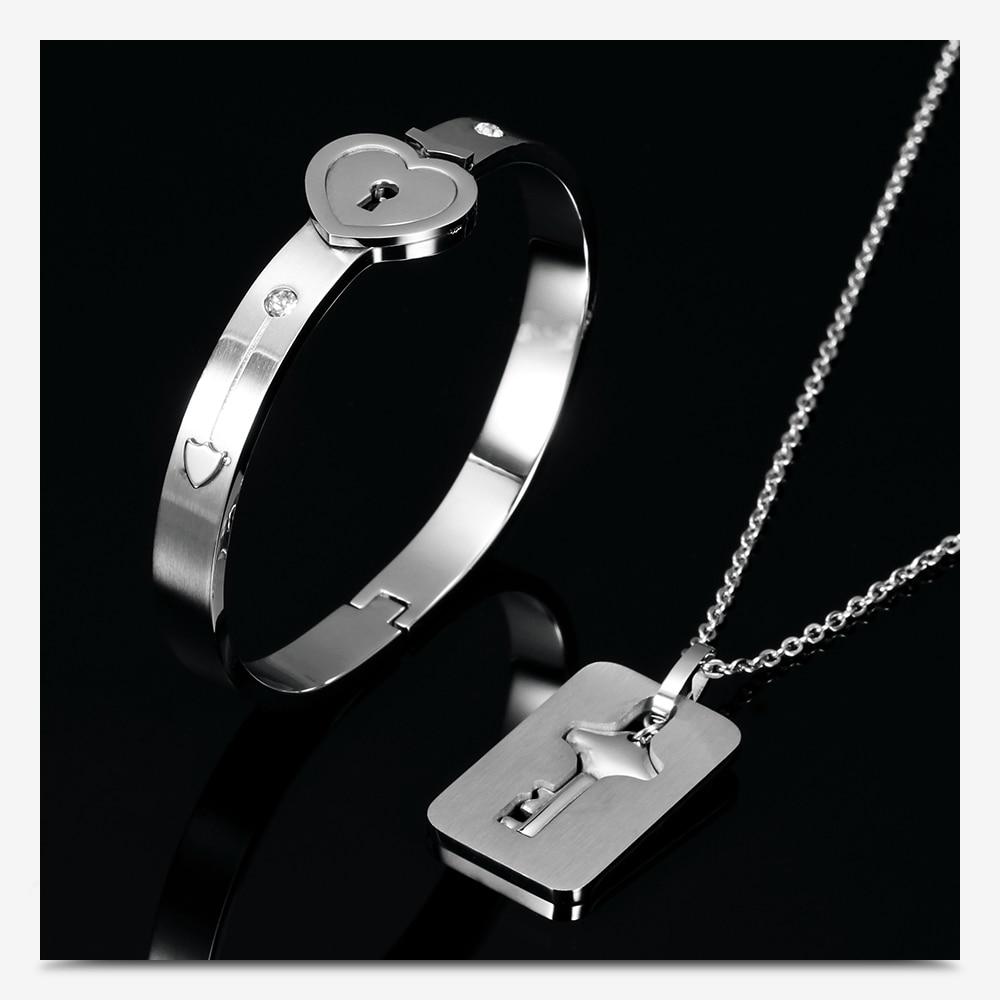 Bracelete e Colar Amor Do Coração em Aço Inoxidável