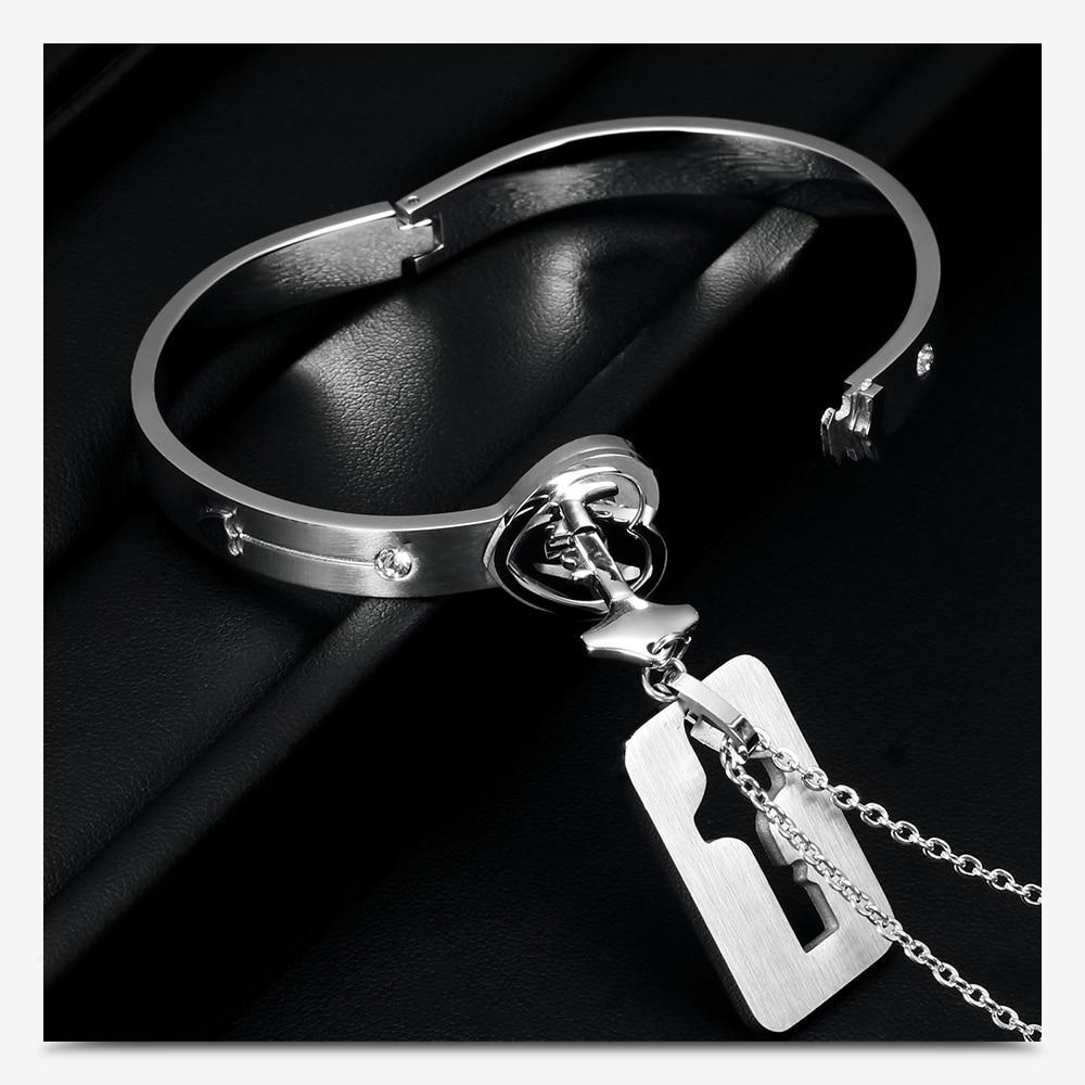 Bracelete e Colar Amor Do Coração em Aço Inoxidável